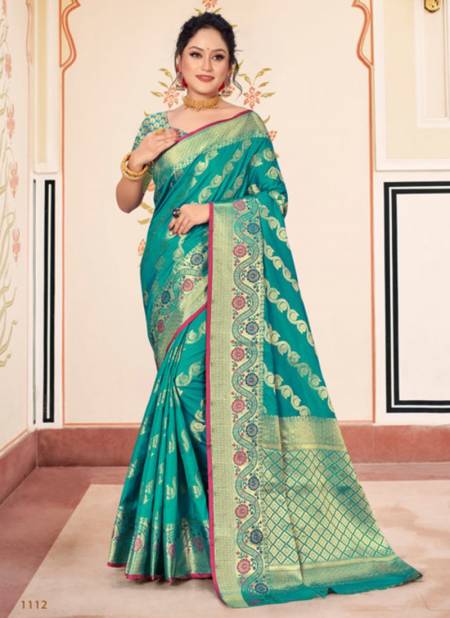 Sea Green Colour SANGAM JUHI SILK Fancy Designer Festive Wear Banarasi Silk Saree Collection 1112